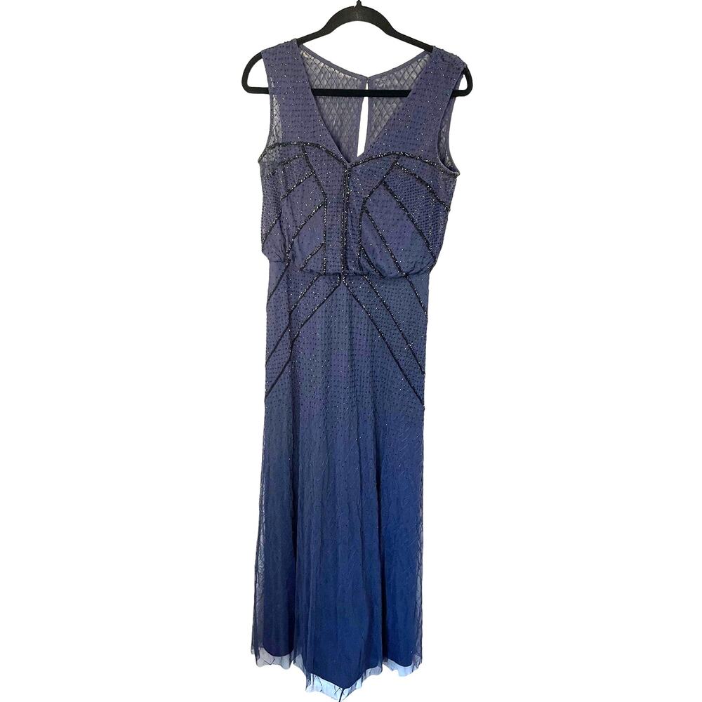 Aidan Mattox V-Neck Sleeveless Blouson Beaded Gown Navy Blue sz. 8